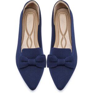 Women Mesh Ballet Blue Flats Bow Pointed Toe Comfortable Dress Shoes for Work